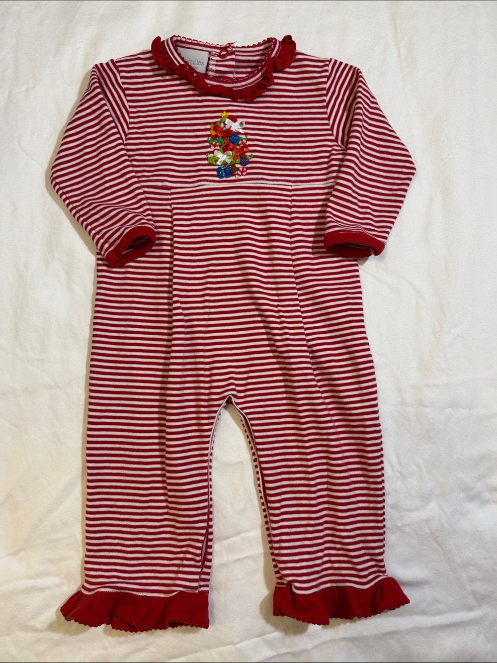 Squiggles Red Stripe Christmas Tree Appliqué Playsuit - 12 months